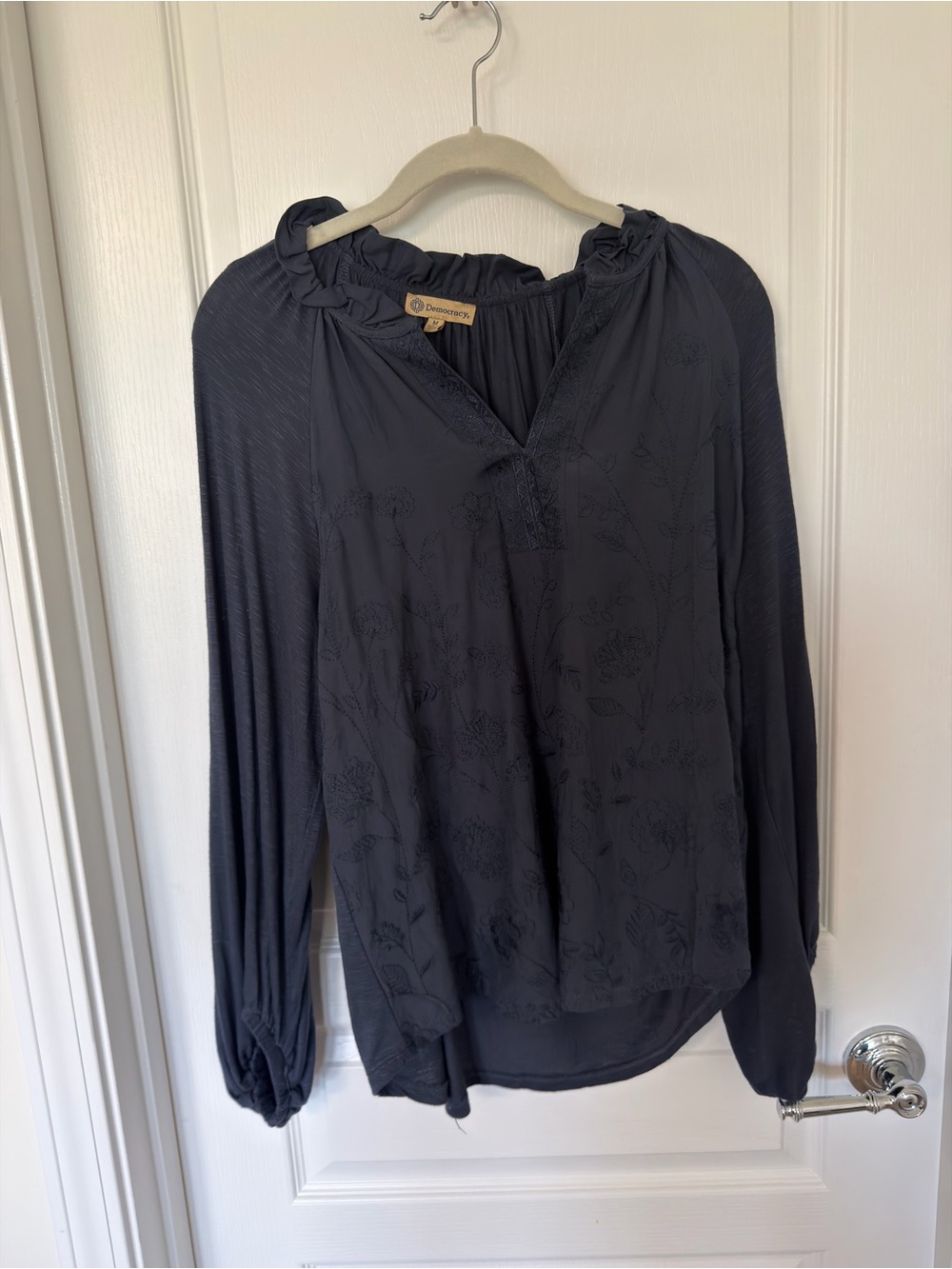 Democracy Deep Navy Long-Sleeve V-Neck Peasant Top
